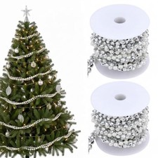 Christmas Tree Bead Twisted Garland 3 Layered Silver and White Pearl 14.7ft