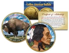 Colorized 2021 AMERICAN GOLD BUFFALO Colorized Indian Coin * 24K Gold Plated *