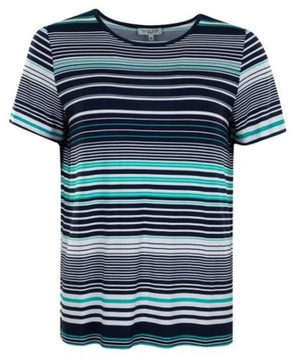 hajo, Shirt, Kurzarm, Streifen, Rundhals, Viskose, Marine, dunkelblau grün weiß - Bild 1 von 2