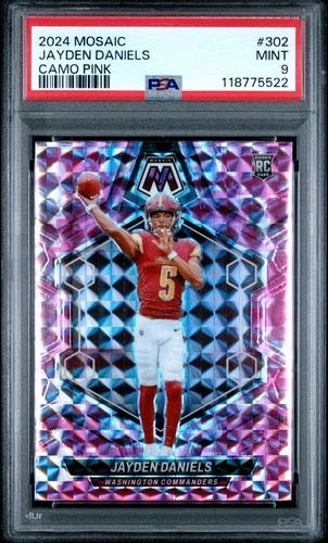 2024 Panini Mosaic Jayden Daniels  Camo Pink Rookie Card PSA 9 MINT #302