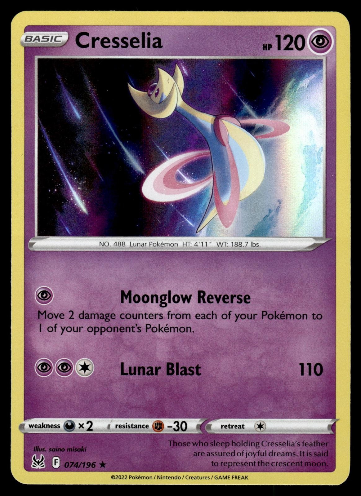 Cresselia 074/196 Holo Rare Lost Origin Pokemon Near Mint