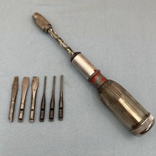 Vintage Push Screwdriver Stanley Handyman Yankee No. 233H Ratcheting W/ 6 Bits