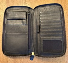 Black Leather Passport Wallet Credit Card Holder, Zippered, Travel Hobo Intl