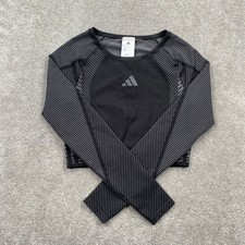 Adidas Seamless LS T-Shirt Women Large Black Grey Six JH1364 Cropped Training