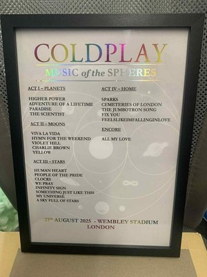 COLDPLAY Setlist Print - Foiled - A4 - UNFRAMED - Choose Venue - Choose Colour