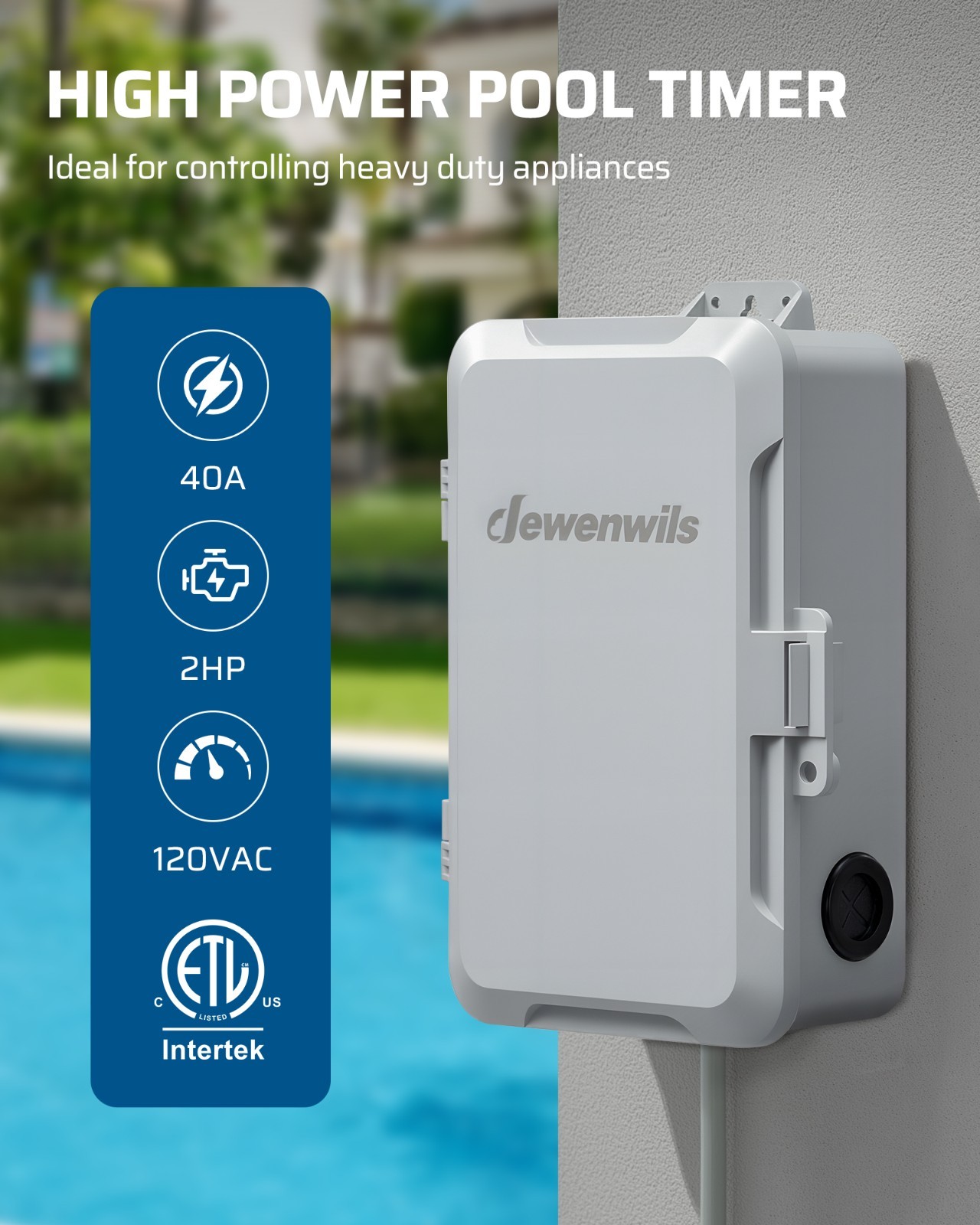 DEWENWILS Pool Pump Timer 40A 2HP Outdoor Digital Programmable 7-Day Switch