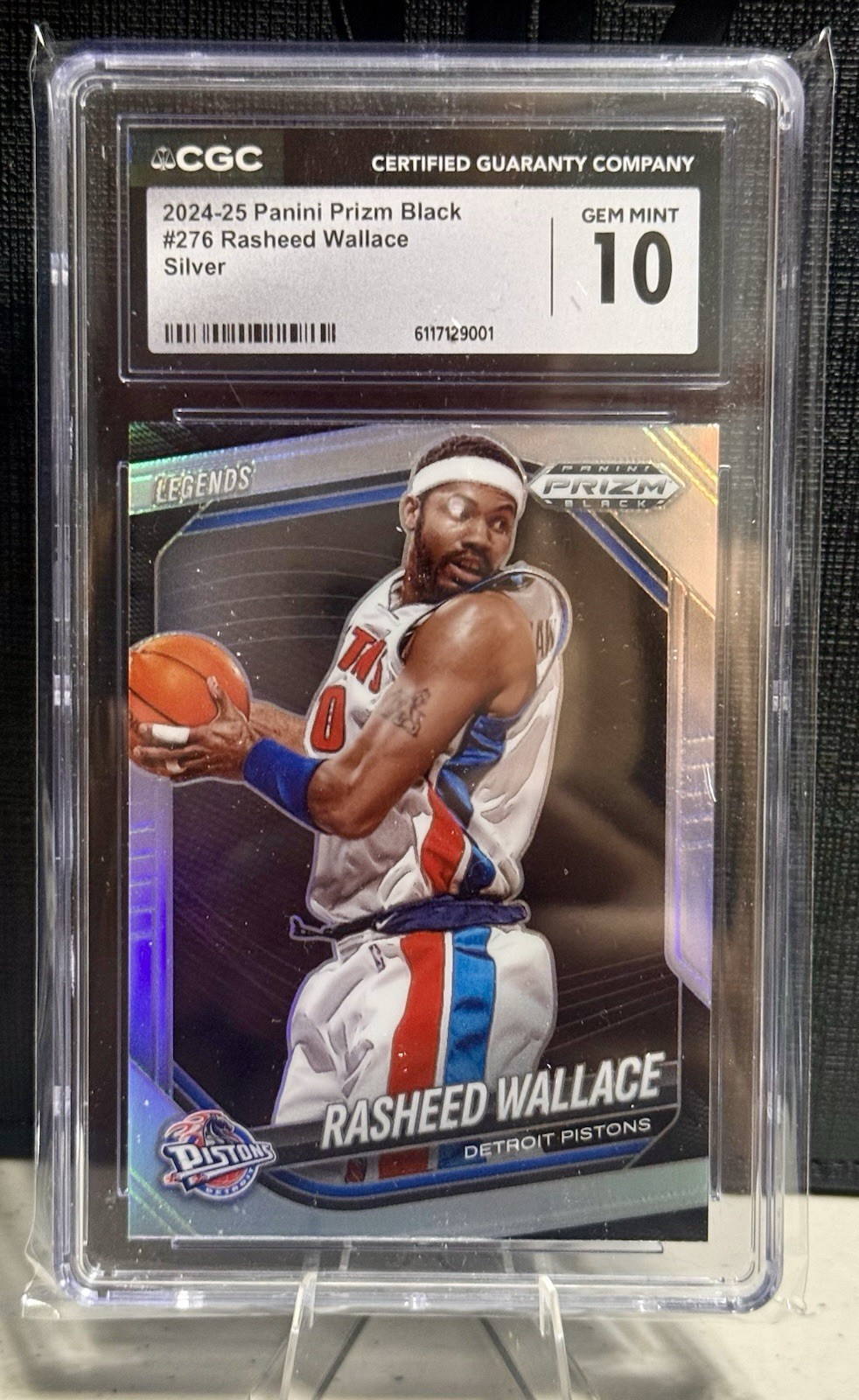 2024-2025 Panini Prizm Black #276 Rasheed Wallace Silver Gem Mint 10 Pistons HOF