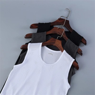 Men's Ice Silk Mesh Vest Lightweight Sports Summer Wear Sleeveless T-shirt Tank 