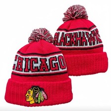 Chicago Blackhawks Knit Beanie Thermal Fleece Lined Pom Winter Hat Red
