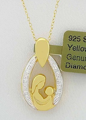 ECHTES DIAMANT MUTTER & TOCHTER HALSKETTE 14K GELBVERGOLDET (.925)