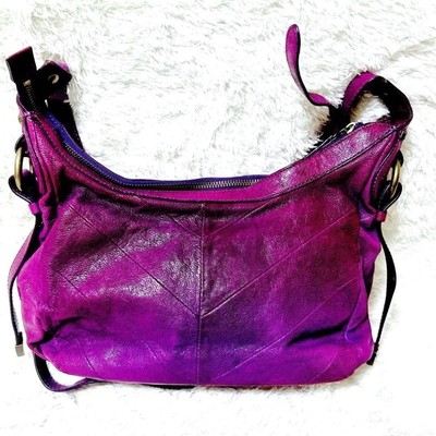 Anna Sui Purple Leather Shoulder Bag Coated Finish Butterfly Y2K 