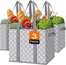 Reusable Grocery Bags [3 Pack], Large Water-Resistant Tote Bags for Shopping