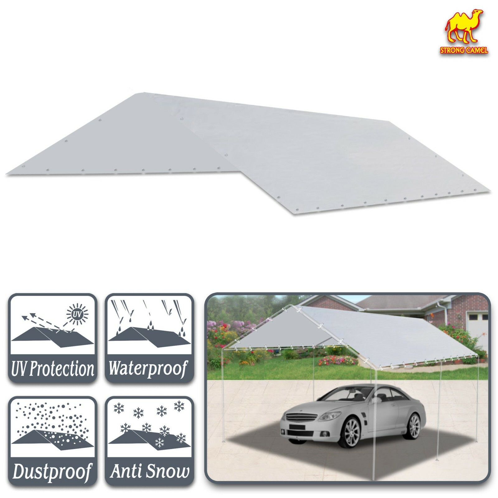 10'x20' Carport  Replacement Canopy for Tent Garage Tarp Top Shelter Cover w Cab