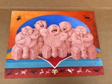 ORIGINAL 1995 POP SURREALISM PAINTING CANTUS EST CUM LAUDE DEI 24x18" CANVAS