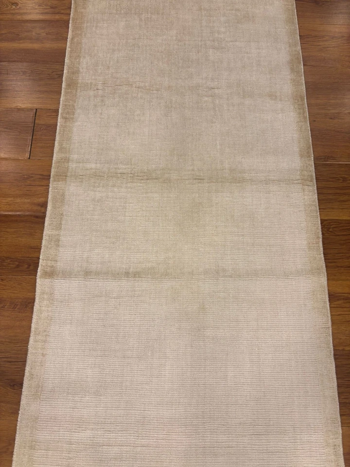 New Runner Rug, 3x10 ft Beige Area Rug, Handmade Bamboo Rug, Bamboo Silk Rug - Image 4 of 4