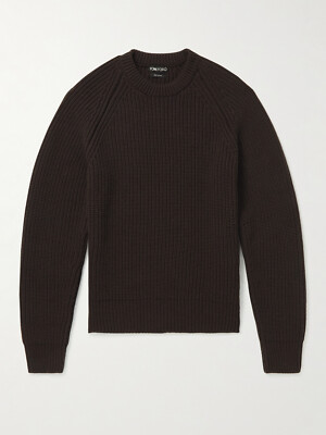 $2500 TOM FORD Ribbed Cashmere Mock-Neck Sweater Dark Brown 48