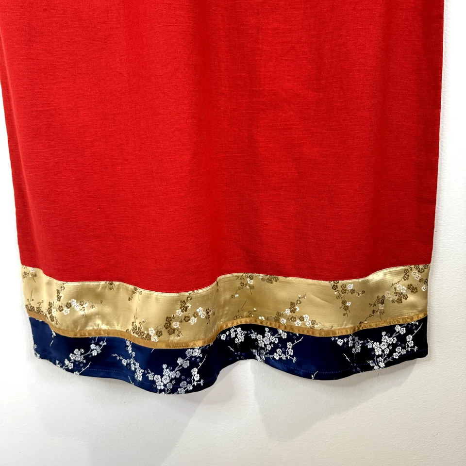 Vestido Camisa Midi Vintage Saint Tropez West Lino Rojo Talla 14 Cheongsam Satén Floral Foto 3 de 4