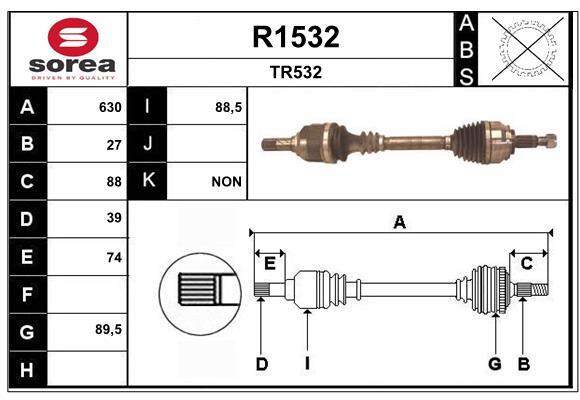 Arbre de transmission SNRA R1532 pour Renault Laguna III et Grandtour