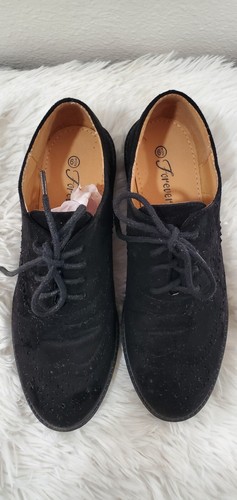 Forever Oxford-15 Suede Black Oxford Shoes Women's Size 6.5M Lace Up - Picture 6 of 10