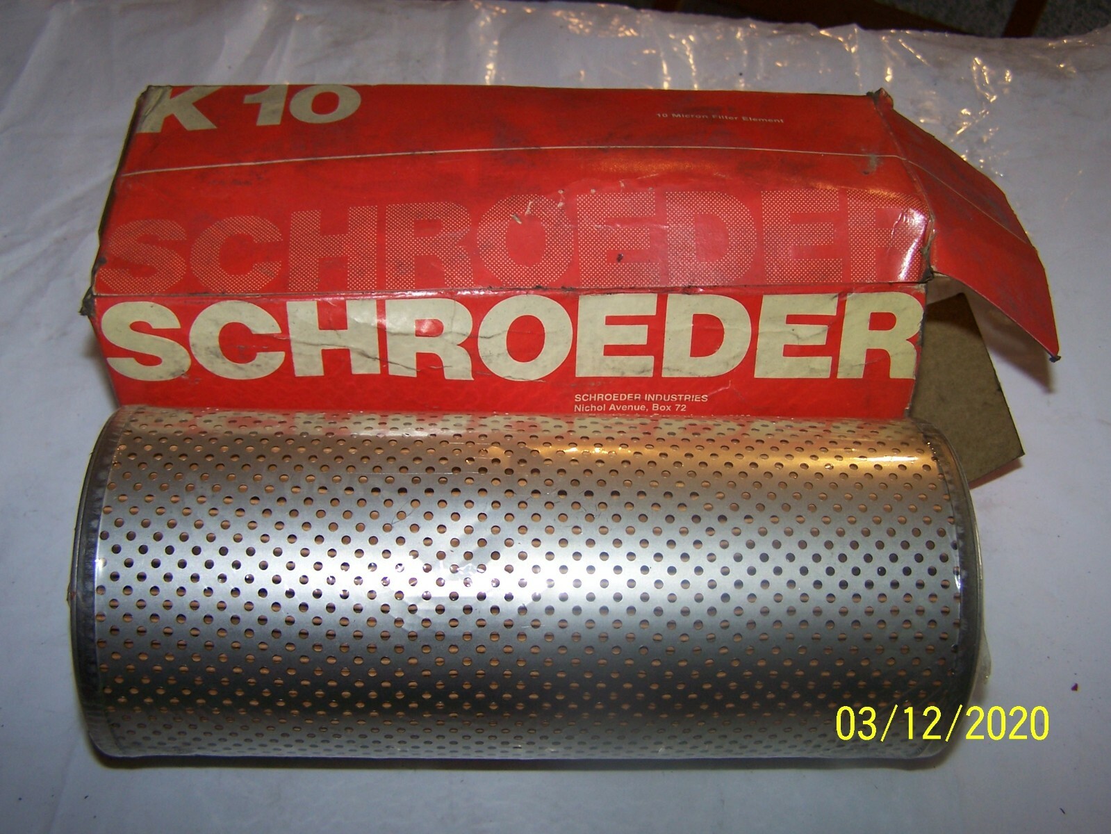 Filtre élément Neuf SCHROEDER K10 - Fabriqué Aux États-Unis - Pour Systèmes Hydrauliques