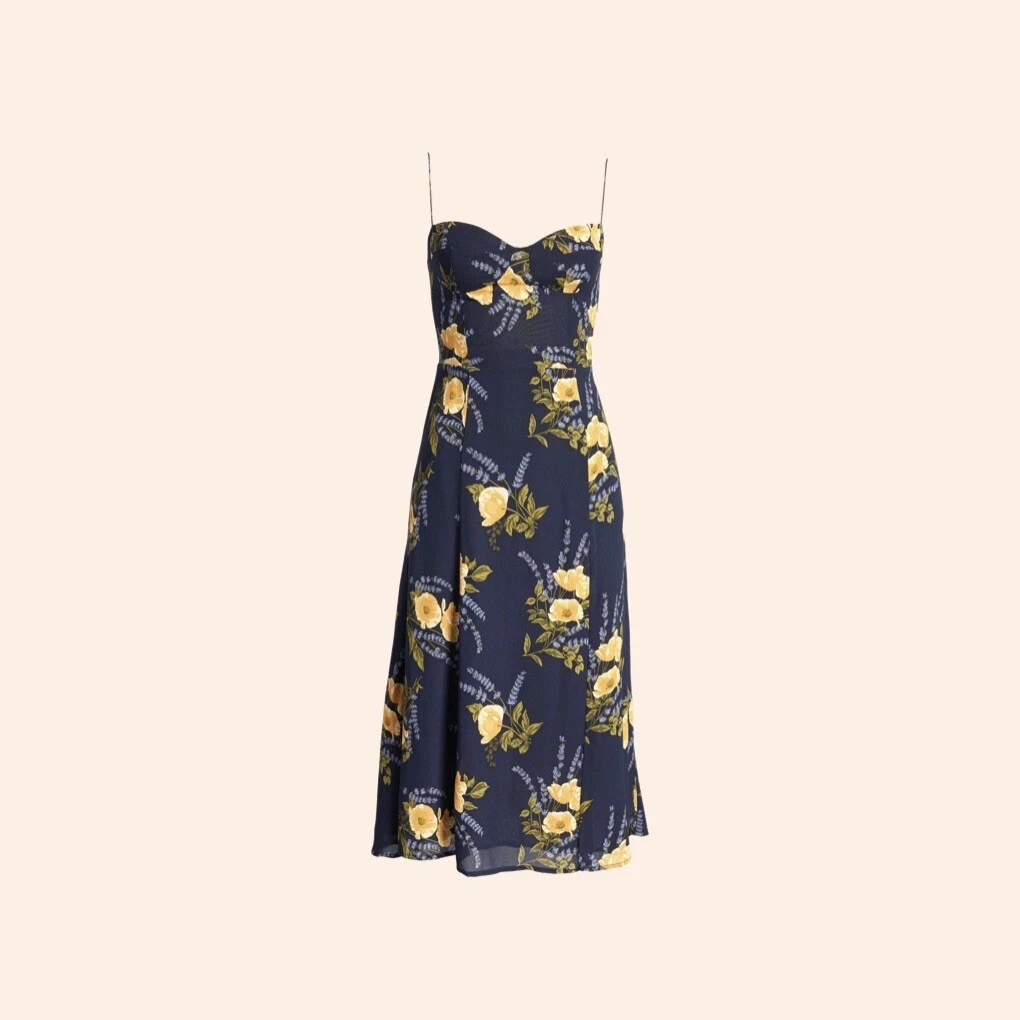 NWT $248 Reformation Juliette Dress Petit Jardin Blue Floral Midi Tie Slit  2 | eBay