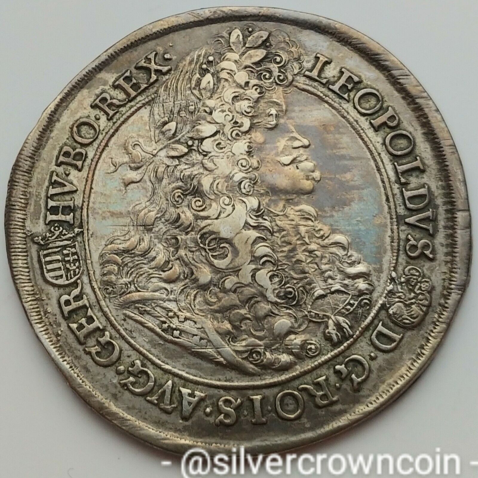 SCC Hungary Kingdom Taler 1691 KB. Silver Crown Thaler Dollar coin. Leopold HRE.