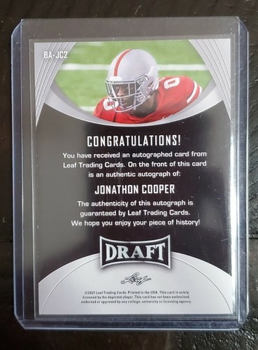 2021 Leaf Draft Jonathon Cooper Auto Ohio St Buckeyes #BA-JC2 - Picture 2 of 2