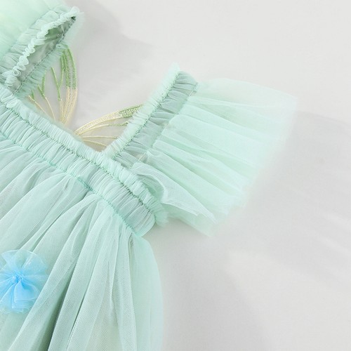 Baby Girl Summer Tulle Dress Fly Sleeves with 3D Embroidered Flowers Sundress - Picture 23 of 66