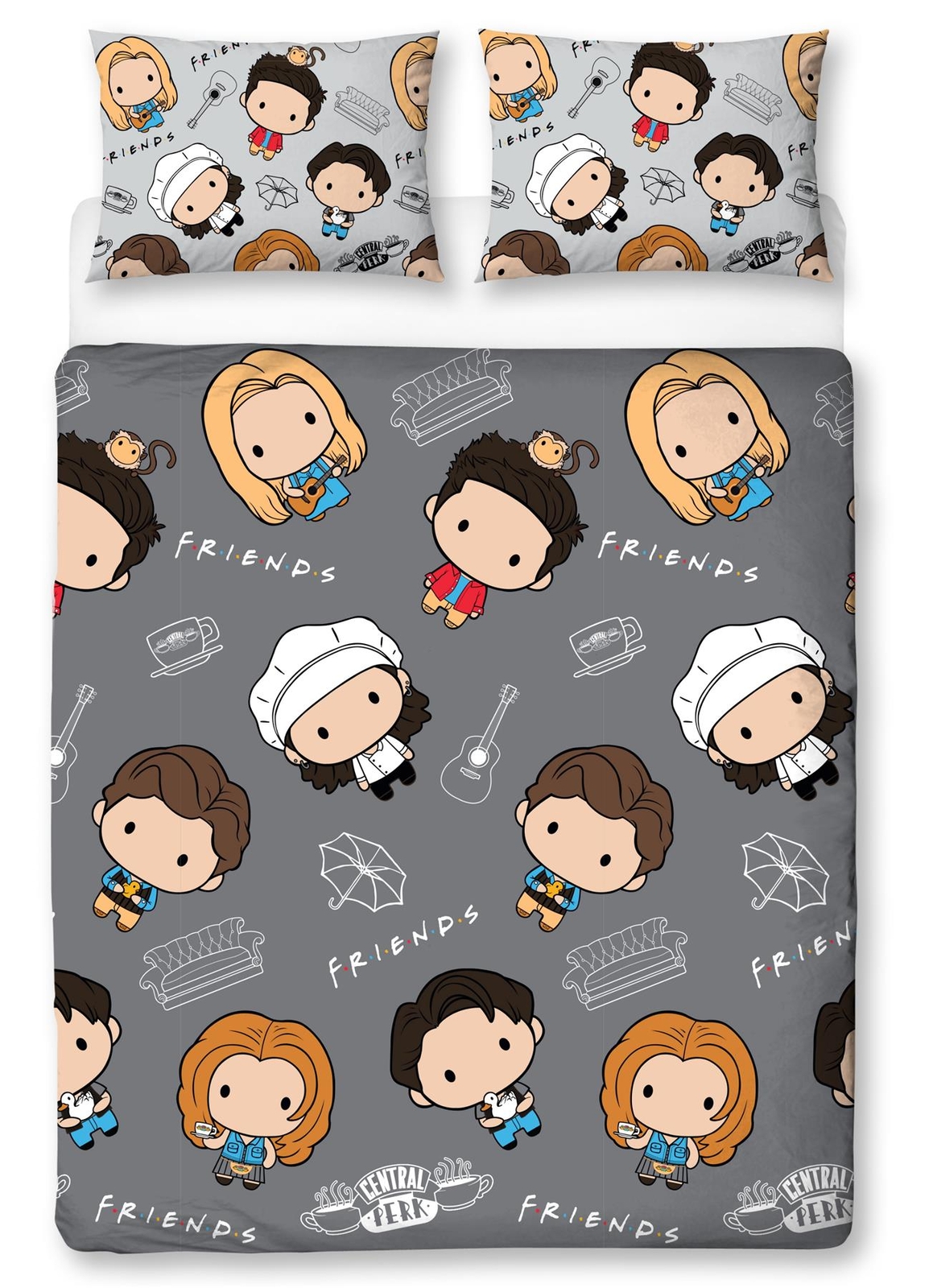 Friends TV Show Double Duvet Cover Chibi Design Officiall Reversible Bedding set