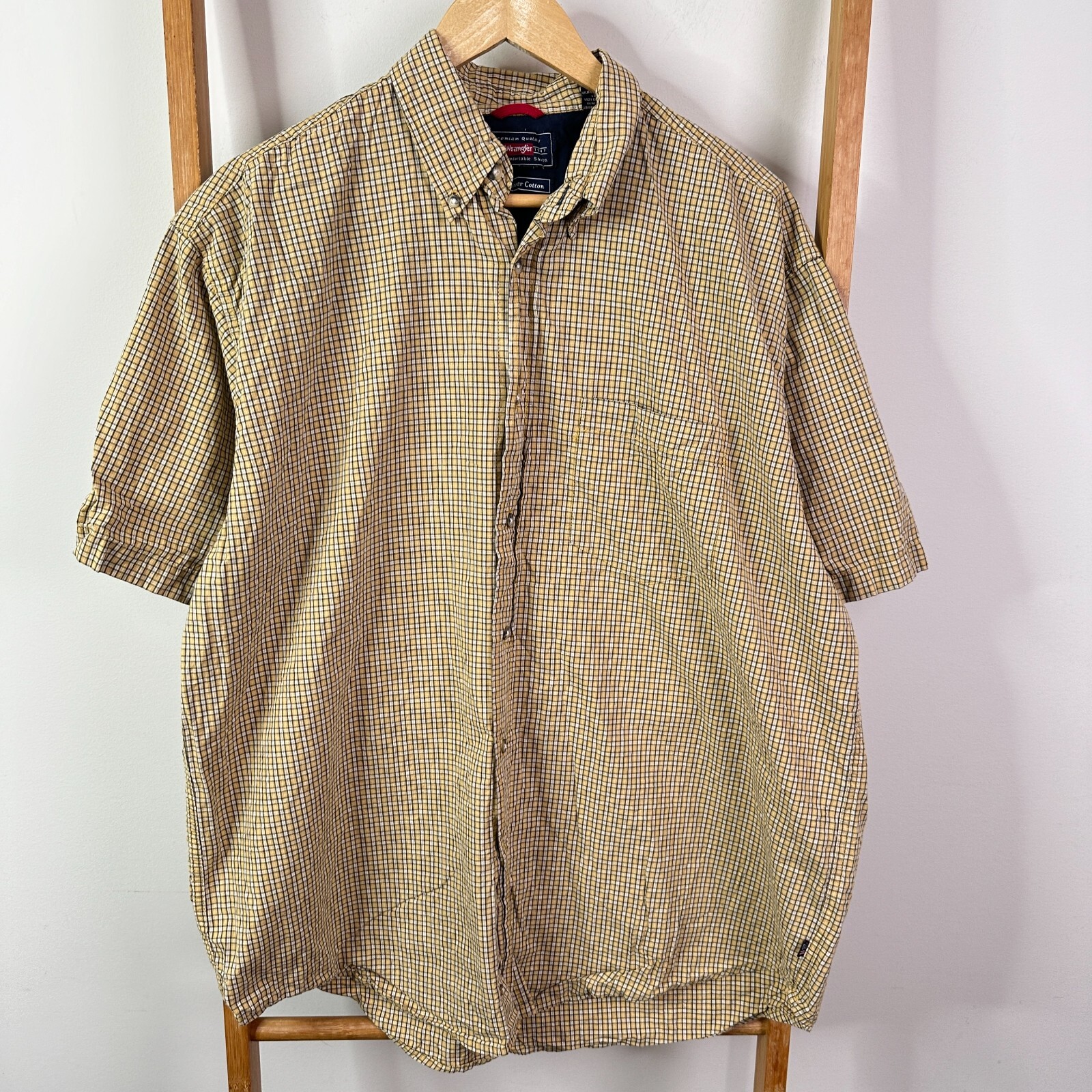 Wrangler Button Down Shirt Mens Large Yellow Checkered Cool River Short Sleeve-image