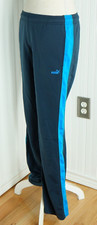 Puma Track Pants Womens XS 24" Waist Black Blue Strip Pockets Embroidered Logo