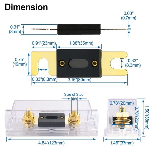 Lord of Bass ANL Fuse Holder Block 2/0 Or 1/0 Gauge With Two 250 Amp Fuses - Picture 6 of 6
