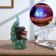 Peacock Waterfall Fountain Desktop Ornament Indoor Feng Shui Water Sound Decor