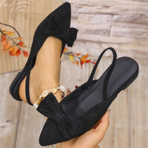 Women's Closed Pointed Toe Bowknot Flats Shoes Casual Slip On Slingback Sandals - Picture 10 of 14