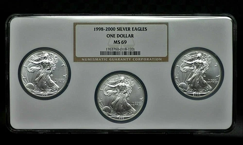 1998 - 2000 American Silver Eagle NGC MS69  3-Coin Multi Holder Set  (NO SPOTS)