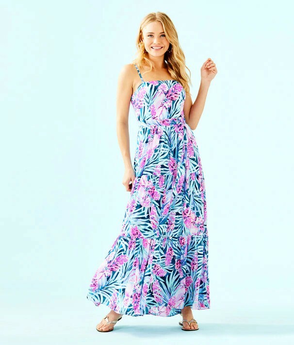LILLY PULITZER AVIANA MAXI DRESS MR PEACOCK BLUE BUILT IN BRA $228 NWT size  6 | eBay