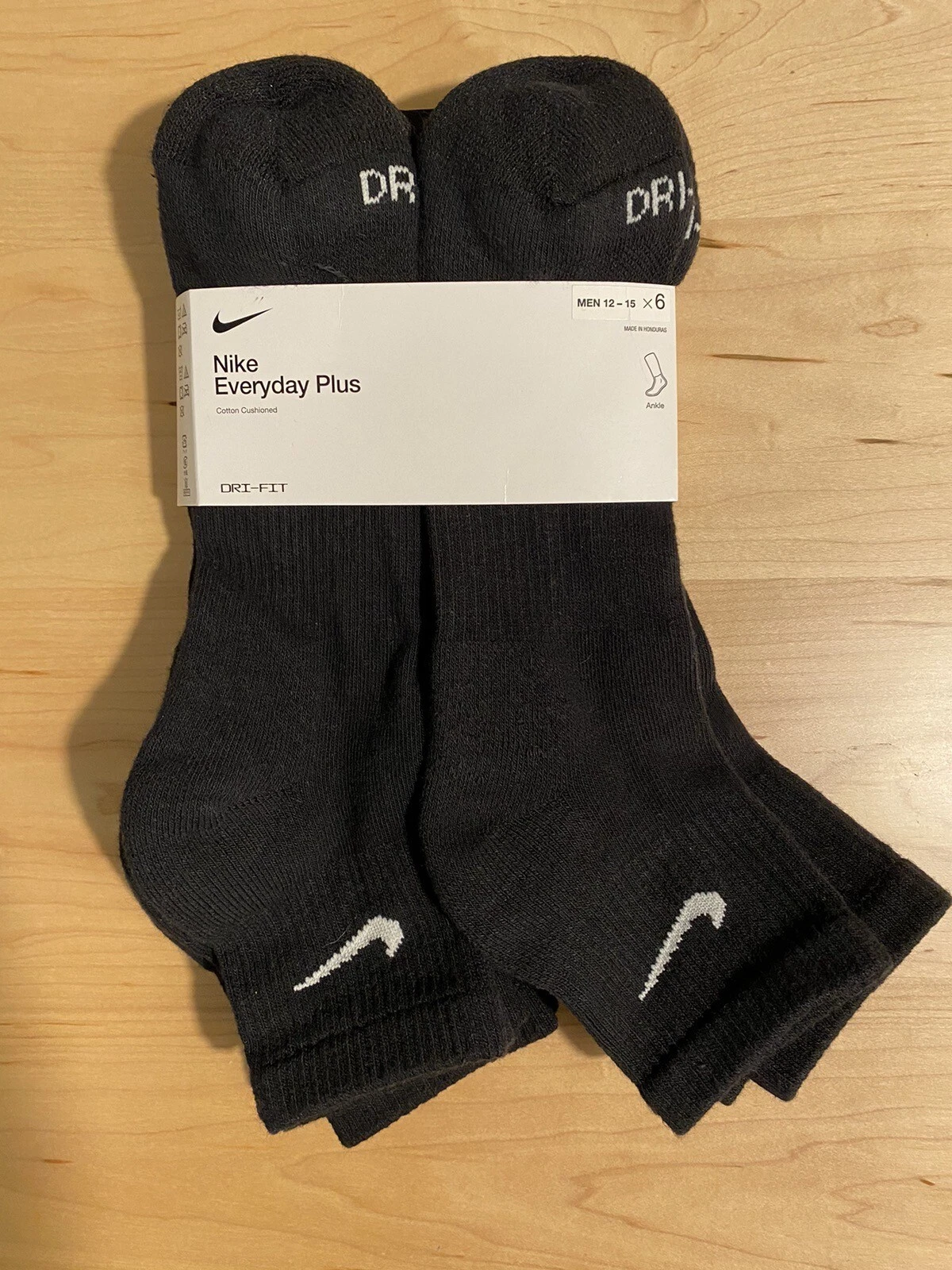 6 PAIRS Size 12-15 XL Nike Everyday Plus Cotton Dri Fit Cushioned Ankle Socks