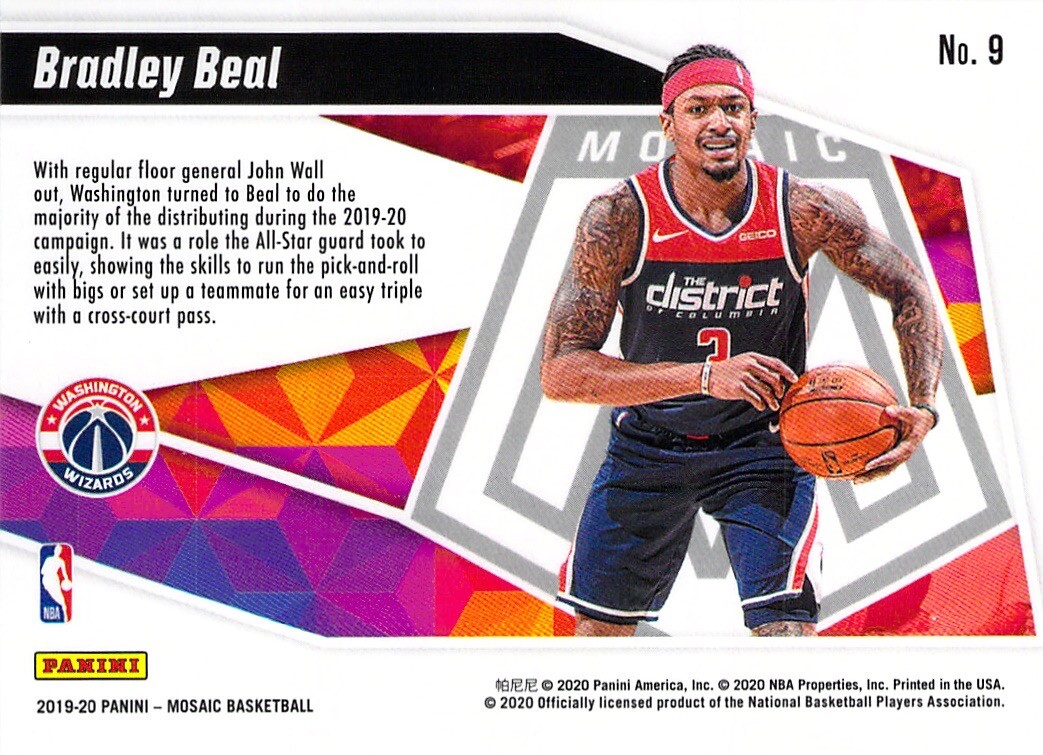 Bradley Beal 2019-20 PANINI MOSAIC GIVE AND GO Insert Card #9
