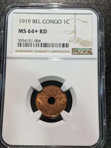 1919 MS64+ RD Belgian Congo Centime NGC KM 15