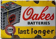 Oakes Batteries Dernière Long Métal Plaque.vintage Piles, Garage Métal Signe