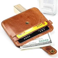 Slim Minimalist Front Pocket RFID Blocking Leather Wallets for Men Women