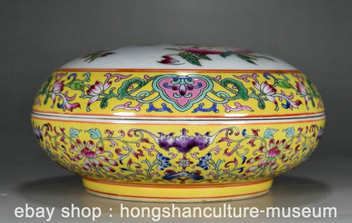 7.4" Yongzheng Marked Chinese Porcelain Pastel Peach Flower Pattern Jewelry Box