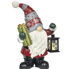 27" HOLIDAY GNOME GREETER W/ LED LIT LANTERN W/ TIMER 1486461 NEW