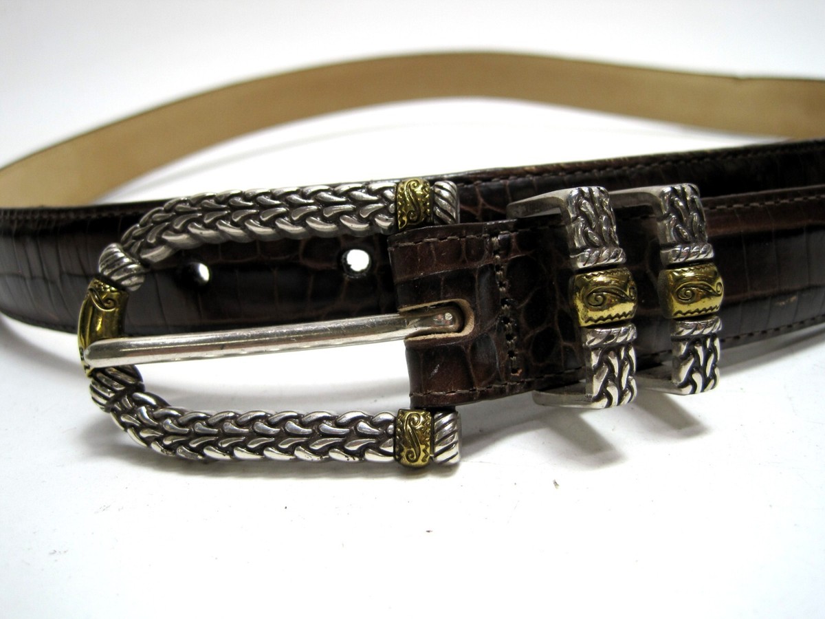 Brighton Dark Brown Leather Belt Two Tone Gold Silver Buckle  display picture 3