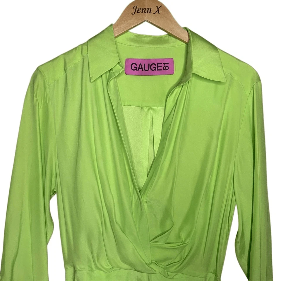 Gauge 81 Green Long Sleeve Naha Draped Shirt Mini Dress Size S Silk Blend - Image 2 of 4