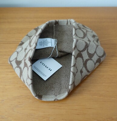 COACH RIB KNIT SIGNATURE HAT BEANIE IN KHAKI/BROWN COLOR  display picture 1