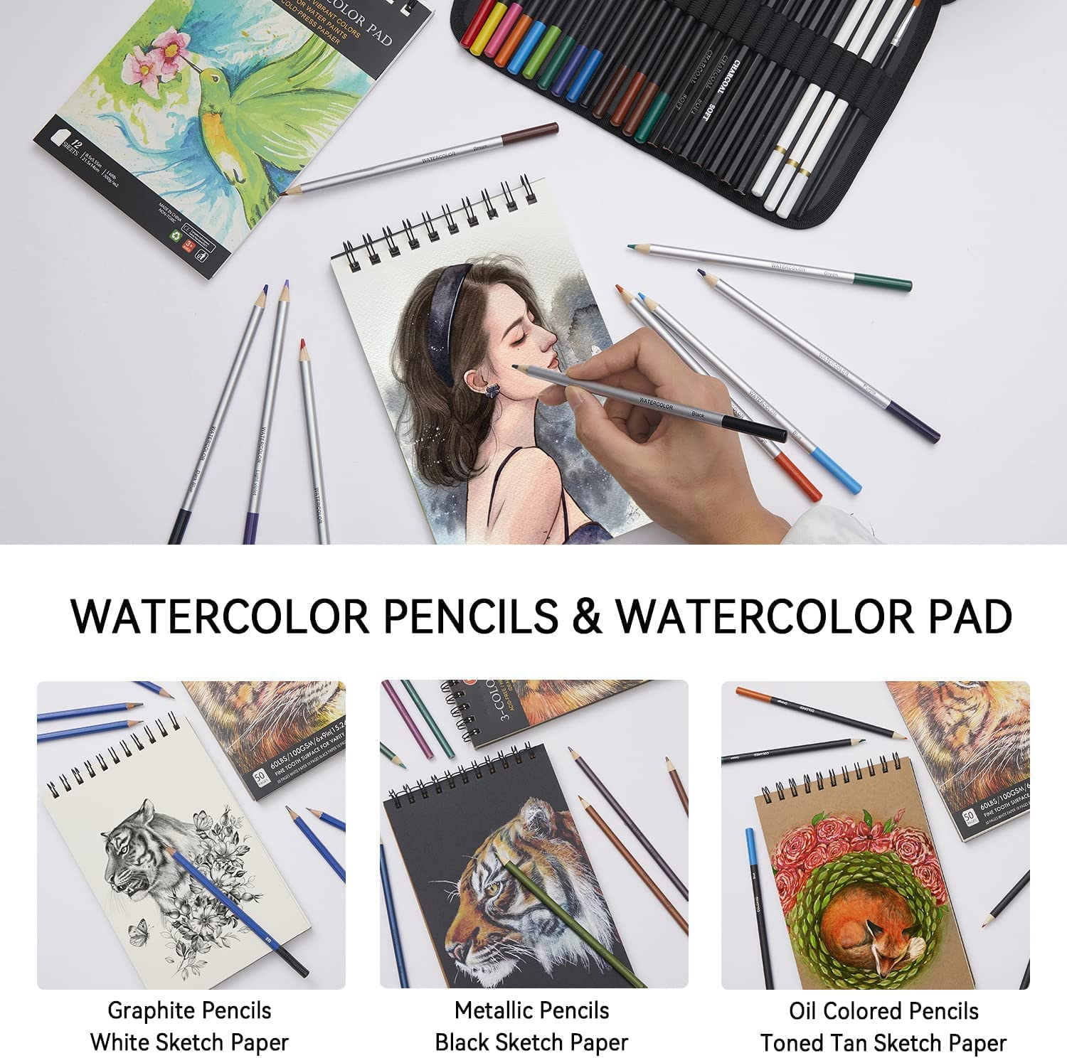 80 Pack Drawing Set Sketching Kit, Pro Art Supplies with 3-Color ...