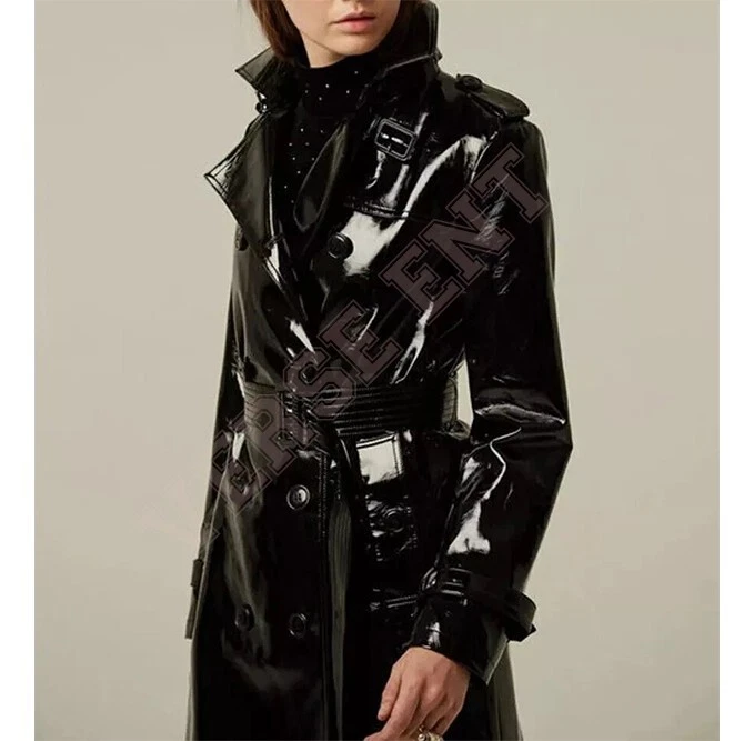 Vinyl PVC Leather Trench Vinyl Shiny Light Weighted Raincoat Stylish Trench Coat - Image 3 of 4