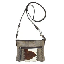 American West Womens Cowtown Pony/Charcoal Leather Crossbody Bag OS