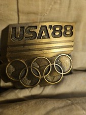 USA 88 Olympic Brass Bronze Tone Belt Buckle Well Made Unique